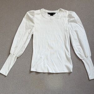 Veronica Beard White Long Sleeve Top with Puff Sleeves